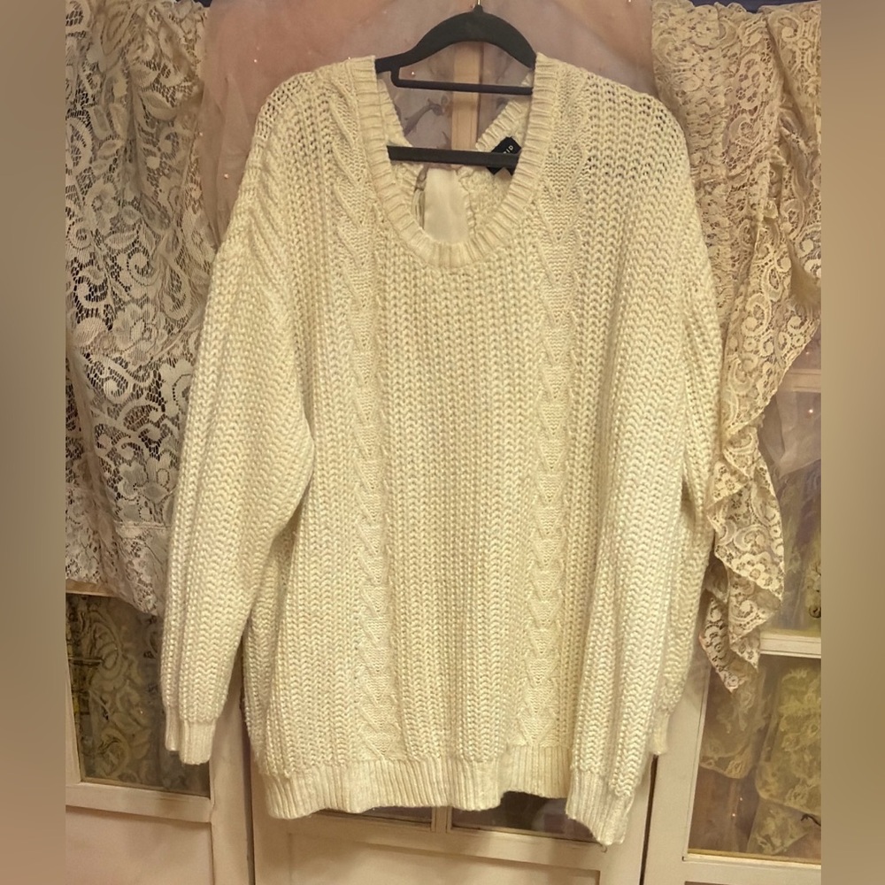 torrid Cream Cable Knit Scoop Neck Sweater